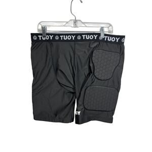 Tuoy Men's Padded Football Girdle Compression Shorts 5-pads Black Size XL